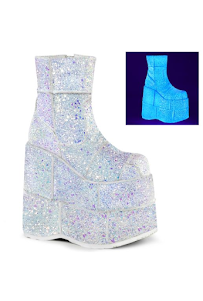 Wear Womens 7" Gogo Rave White Glitter Ankle Boot