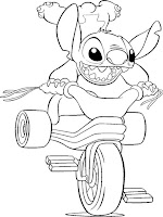 Stitch on motorcycle coloring page