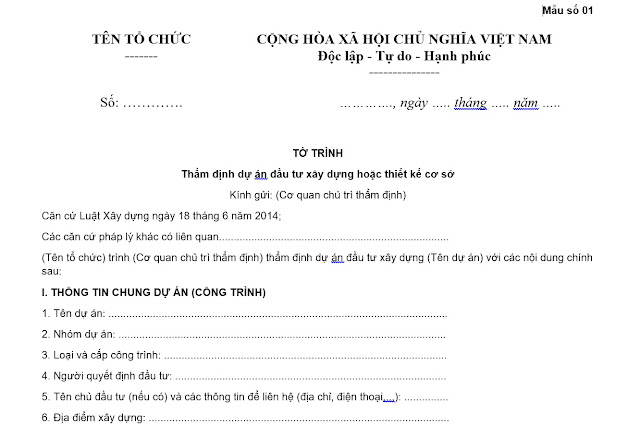 Mẫu tờ trình thẩm định dự án đầu tư xây dựng thiết kế cơ sở doc pdf