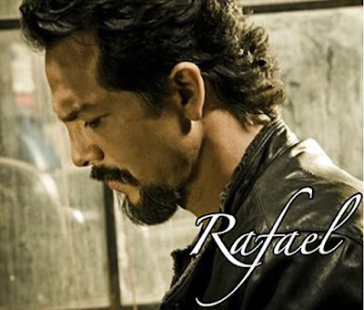 Benjamin Bratt looking dangerous in facial hair and a stern expression the caption reads Rafael