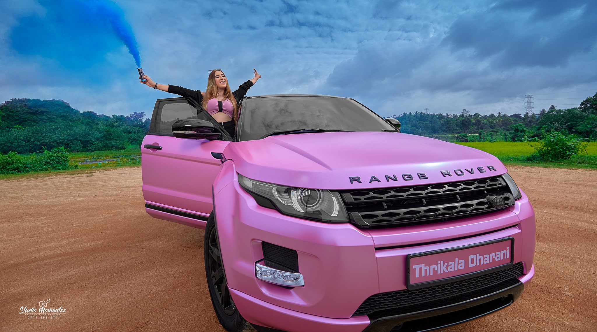 Thrikala Dharani with Her  Pink Range Rover