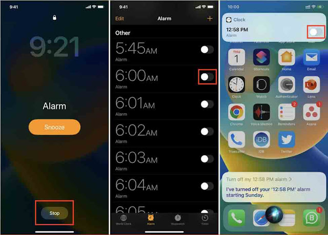 قم بإيقاف تشغيل المنبه على iPhone عندما يرن ، من تطبيق الساعة ، وباستخدام Siri