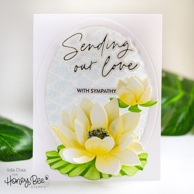 Water Lily, Sympathy Card,Adventure Awaits,Honey Bee Stamps,how to,handmade card,Stamps,ilovedoingallthingscrafty,stamping, diecutting,cardmaking,Lovely Layers,Glimmer Hot Foil,