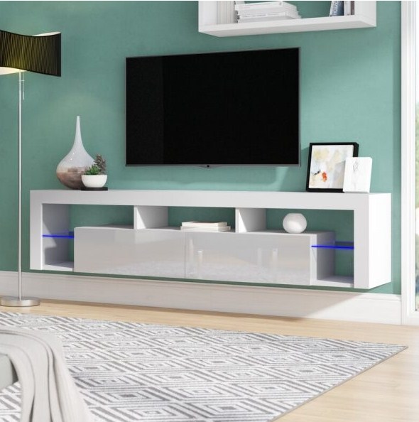 Floating tv stand with glass shelves