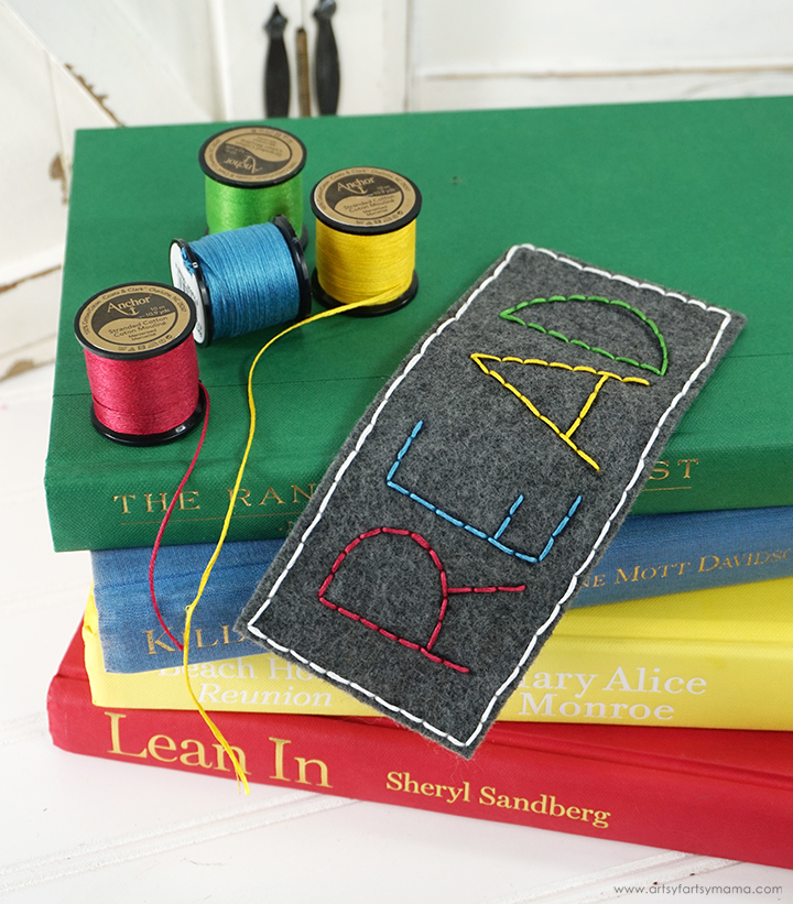 Embroidered Felt Bookmark on Stack of Books