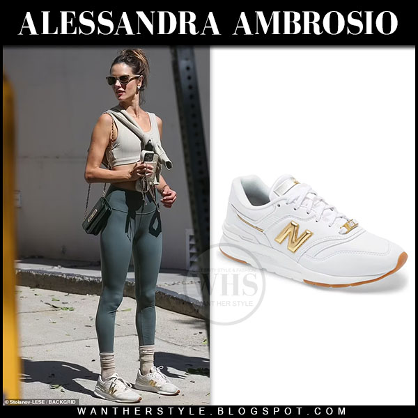 Alessandra Ambrosio in green leggings and white sneakers
