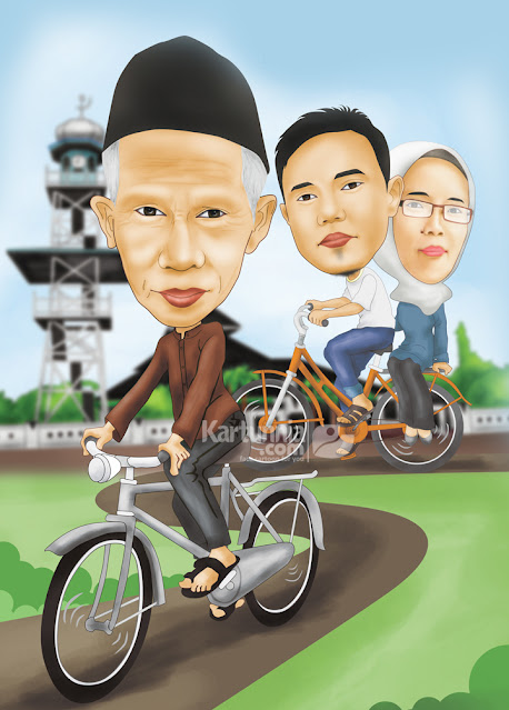 Karikatur Orang Tua Naik Sepeda Ontel 