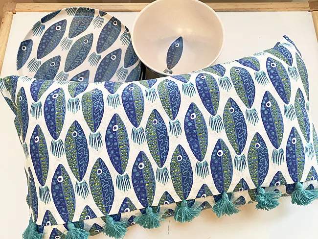 fish dishes and pillow