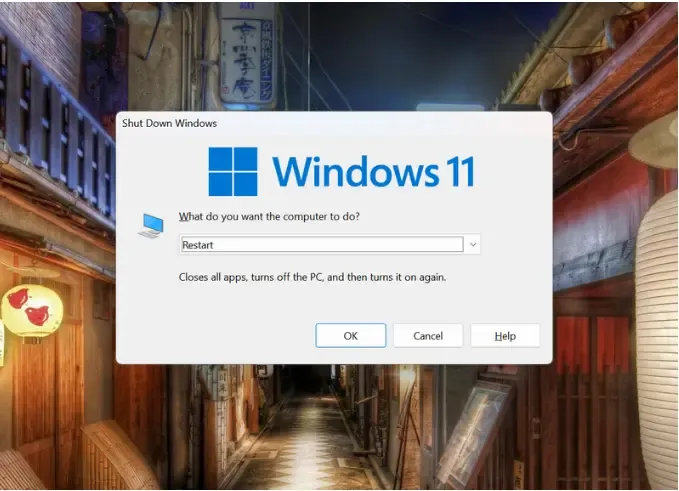 إعادة تشغيل Windows باستخدام Alt F4