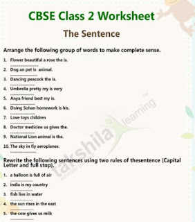 Class 2 English Worksheet Lessons The Sentence