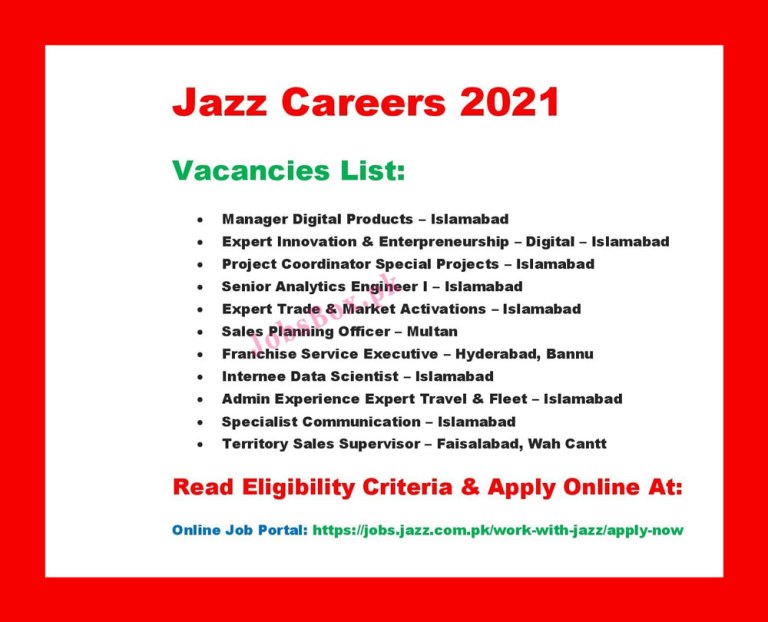 Jazz Jobs 2021 October Recruitment – Apply via jobs.jazz.com.pk