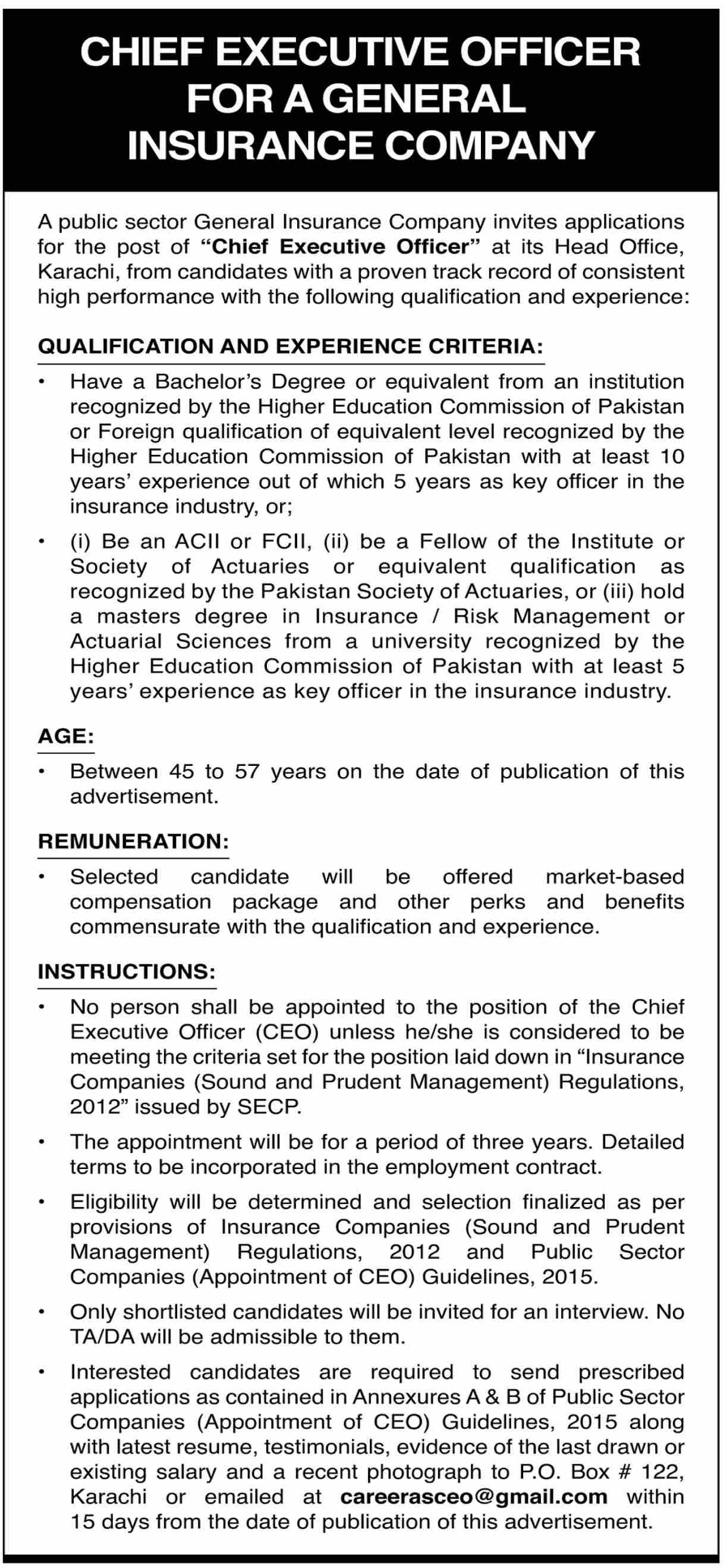 Public Sector Insurance Company Jobs Chief Executive Officer