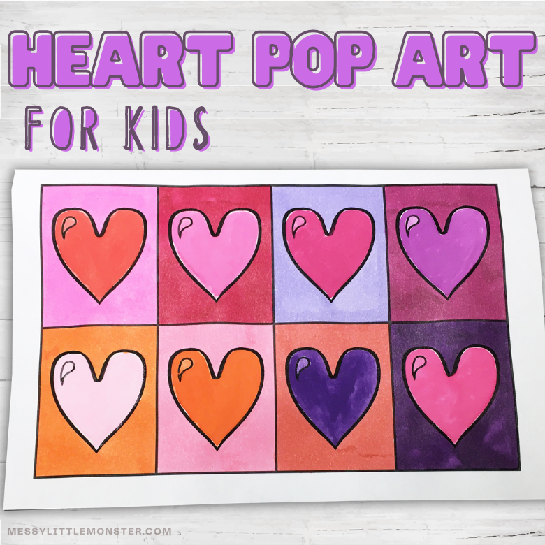 Heart pop art valentine card ideas for kids