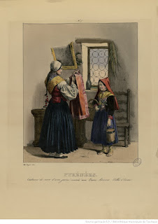 Название :  Pyrénées - Cadeaux de noce d'une jeune mariée aux Eaux-Bonnes, Vallée d'Ossau Автор  :  Pingret, Édouard (1788-1875). Illustrateur