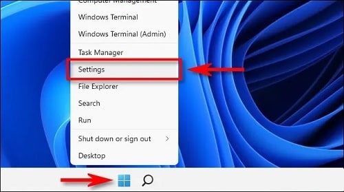 Open settings app in Windows 11