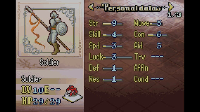 Fire Emblem Sacred Stones Soldier stats GBA Game Boy Advance hard mode