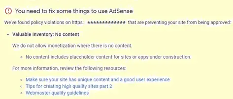 How to fix Valuable Inventory No Content in 2021,Valuable inventory: no content Google AdSense,valuable inventory: under construction,Google AdSense