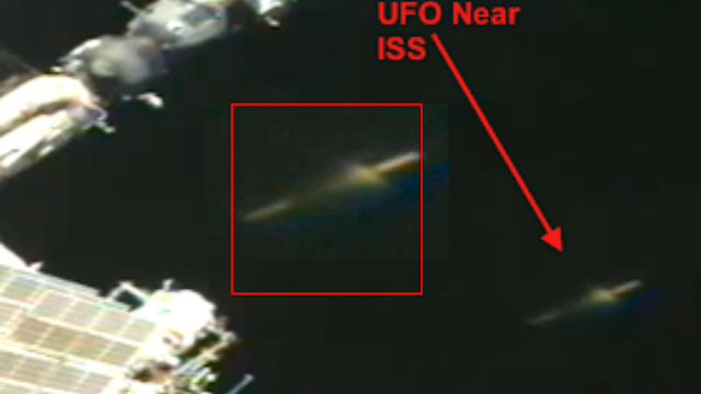 UFO right next to the ISS that looks like a sword.