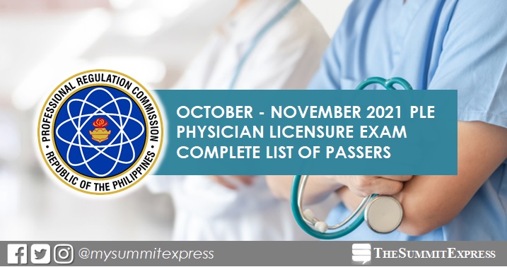 PLE RESULT: October-November 2021 Physician board exam list of passers, top 10