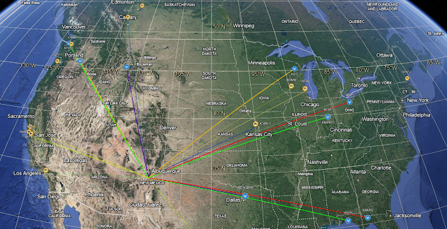 Map of North America Highlighting 10 QSOs from Cibola National Forest in New Mexico