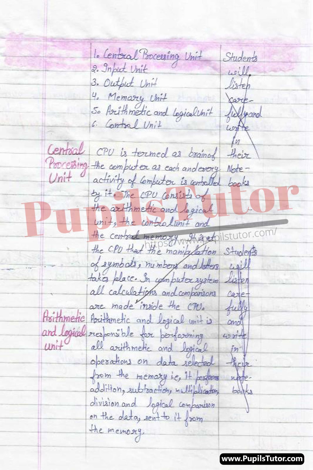 How To Make Computer Lesson Plan For Class 10 On Central Processing Unit (CPU) In English – [Page And Photo 4] – pupilstutor.com