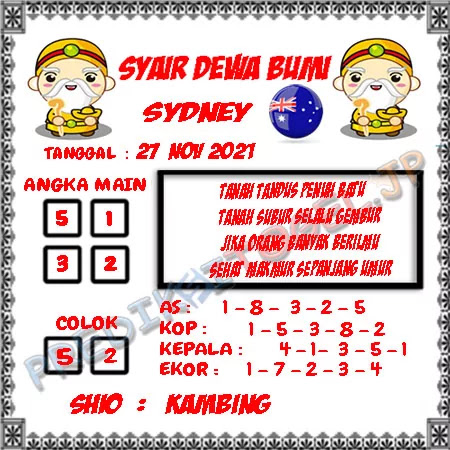 Syair Dewa Bumi Sydney Sabtu 27-11-2021