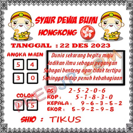 Prediksi Dewa Bumi Togel Hongkong Jumat 22 Desember 2023