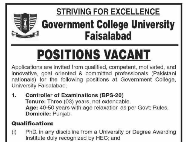 New Jobs 2022 in pakistan | Government College GC University Faisalabad Jobs 2022