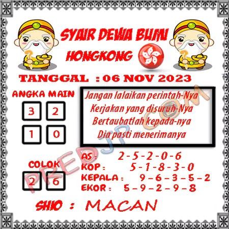 Prediksi Dewa Bumi Togel Hongkong Senin 06 November 2023