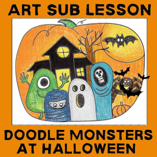 Drawing of Doodle Monsters inside a Pumpkin