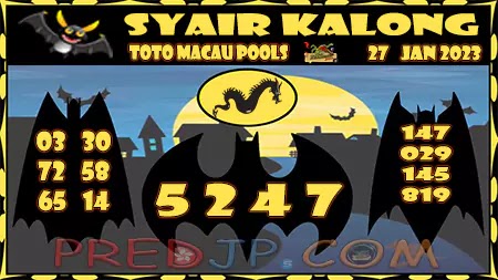 Prediksi Kalong Macau 3D Hari Ini JP 27 Januari 2023