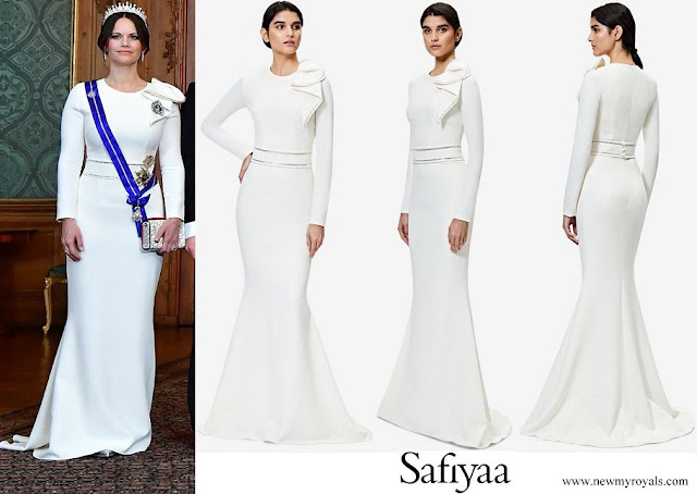 Princess Sofia Safiyaa White Heliconia Stretch-crêpe Gown
