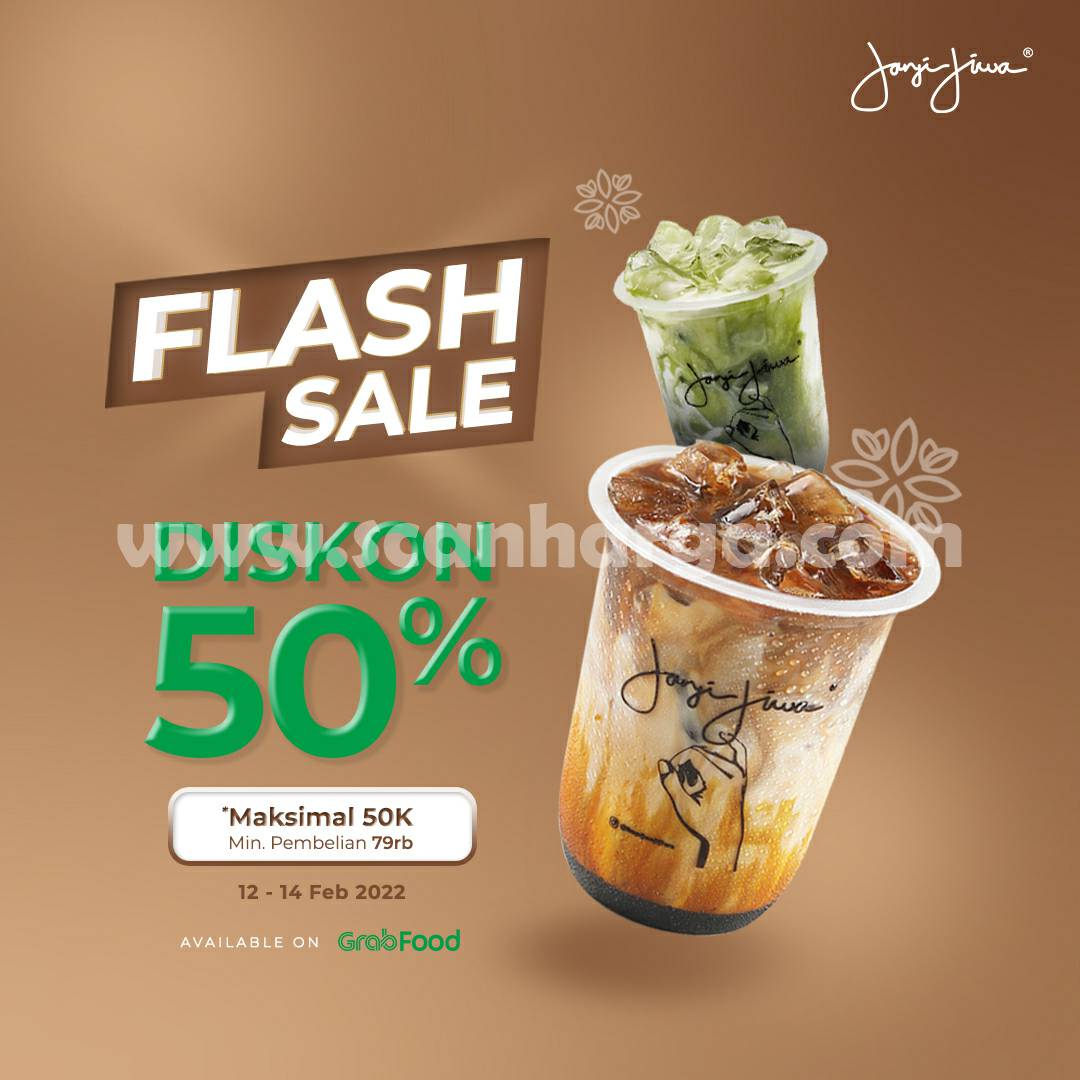 Promo Kopi Janji Jiwa Flash Sale Diskon 50% via Grabfood