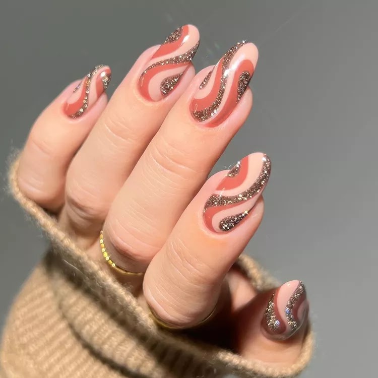 Fall Nail Inspiration - Glitter Swirls