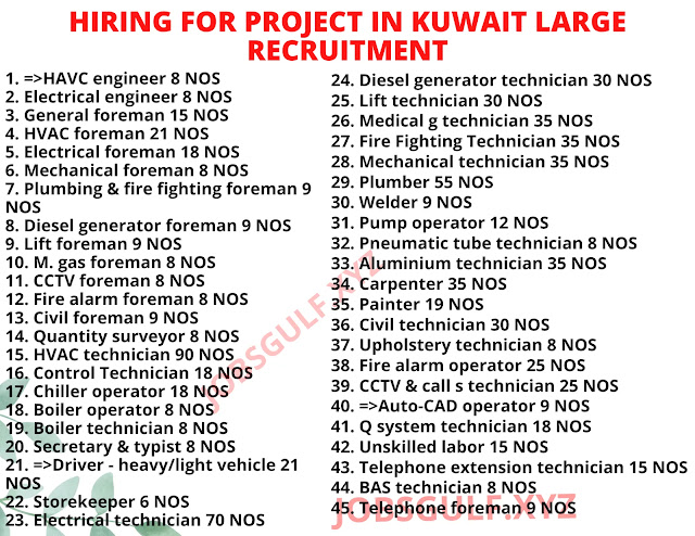 HIRING FOR PROJECT IN KUWAIT LARGE RECRUITMENT