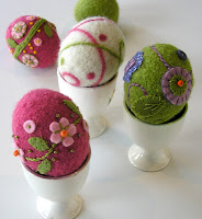 woolly eggs in egg cups, marie mayhew designs