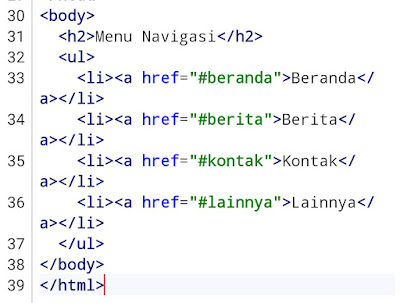 Contoh Program 4 : Daftar HTML Horizontal