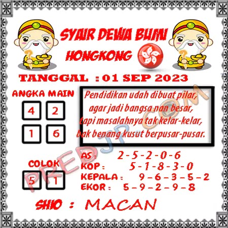 Prediksi Dewa Bumi Togel Hongkong Jumat 01 September 2023