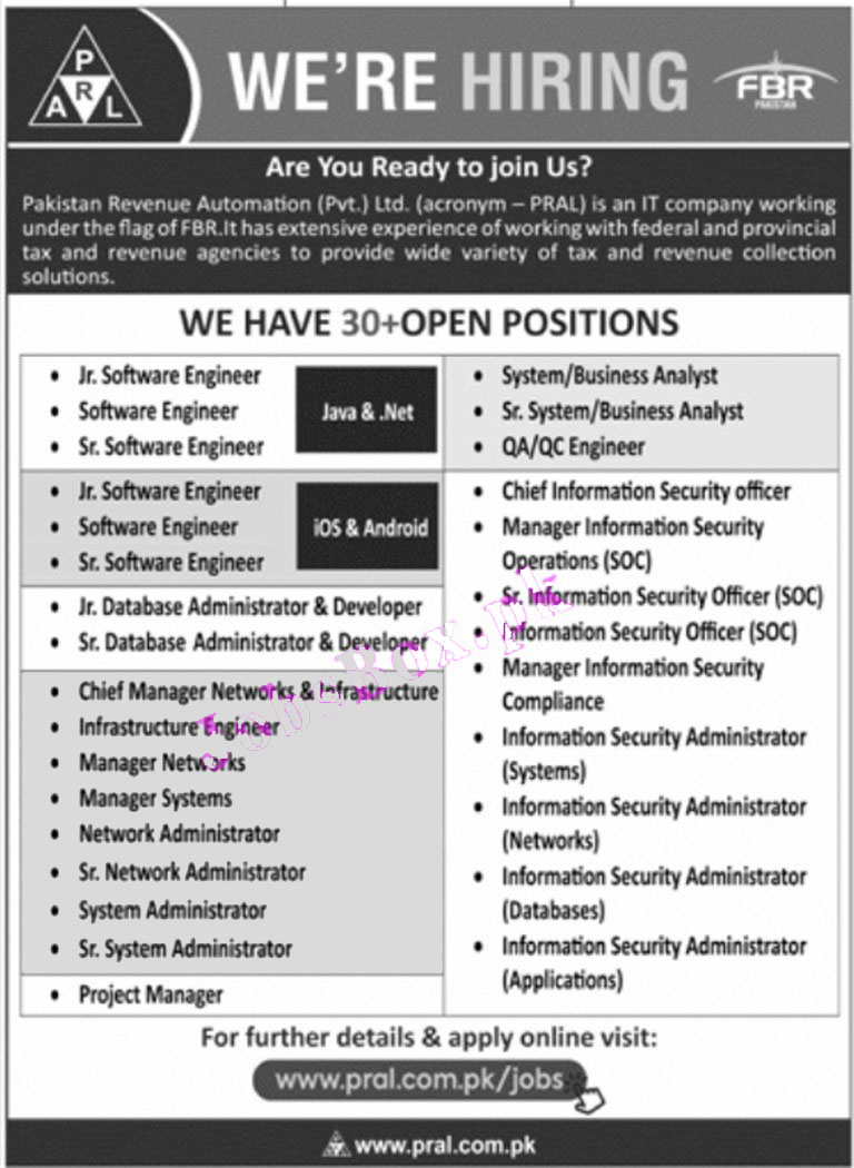 FBR Jobs 2021 – Pakistan Revenue Automation Limited Jobs 2021