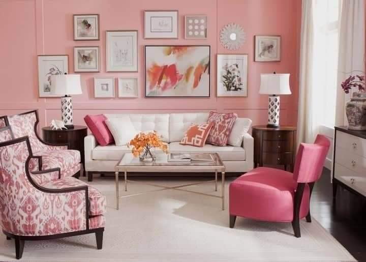 Dekorasi ruang tamu minimalis cantik warna pink