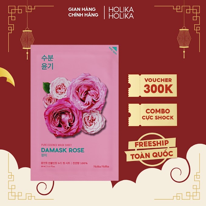 Mall Shop [ holikaholika_official ] Mặt nạ giấy 3D Hàn Quốc Holika Holika chiết xuất quả Hoa Hồng Pure Essence Mask dưỡng ẩm chăm sóc da 23ml