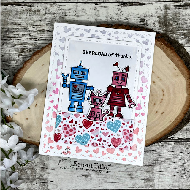 Donna Idlet - copic coloring valentine card Newton's Nook Love Bots