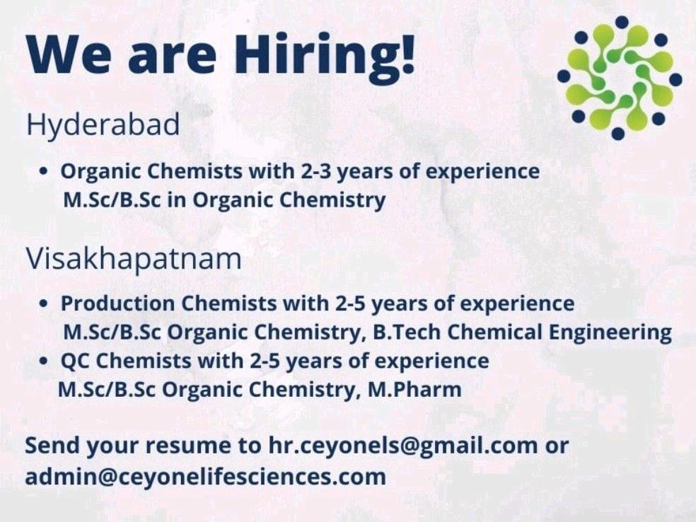 Job Availables,Ceyone Lifesciences Job Vacancy For B.Tech Chemical/ BSc/ MSc Organic Chemistry/ M.Pharm