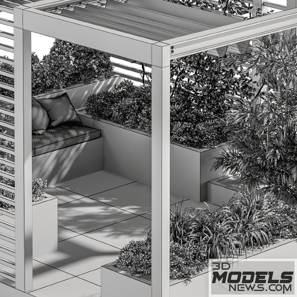 Roof Garden and Landscape Furniture with Pergola Model Set 38 5