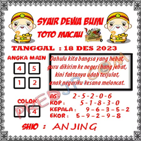 Prediksi Dewa Bumi Togel Macau Pools Senin 18-12-2023