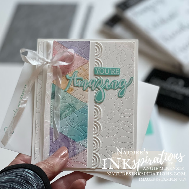 Holding the Quilted Rainbow card | Nature's INKspirations by Angie McKenzie