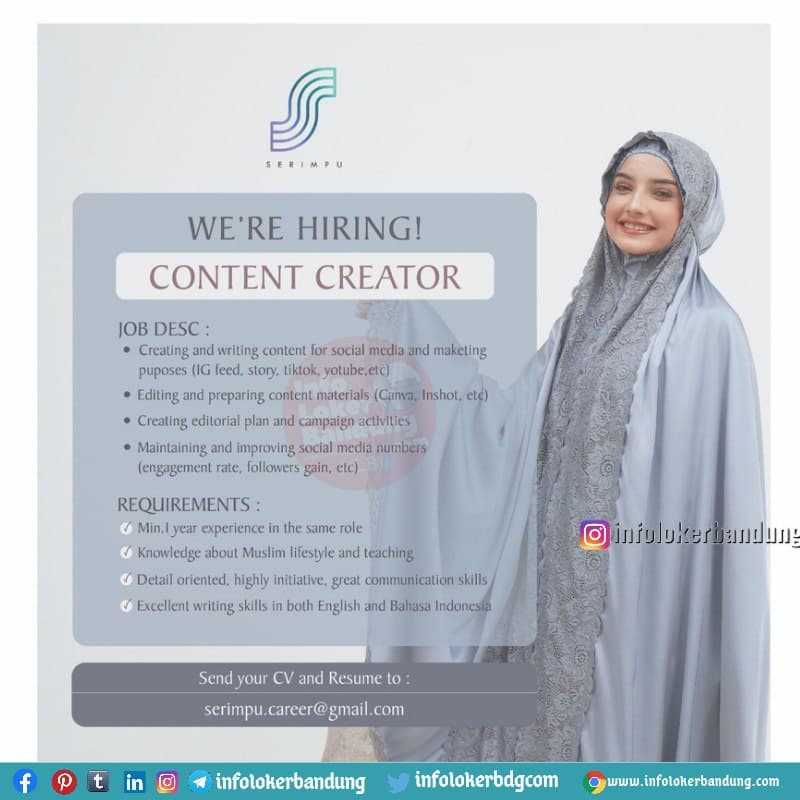 Lowongan Kerja Content Creator Serimpu Bandung November 2021