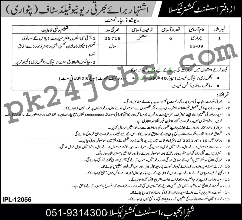 Punjab Revenue Jobs 2022 – Government Jobs 2022