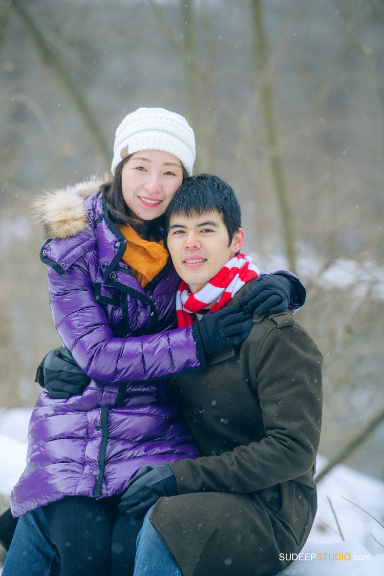 Ann Arbor Winter Snow Engagement Pictures in Arboretum Nature by SudeepStudio.com Ann Arbor Wedding Photographer