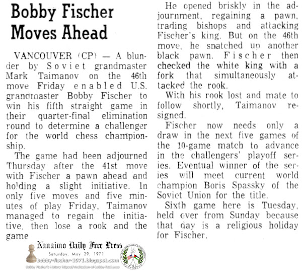 Bobby Fischer Moves Ahead